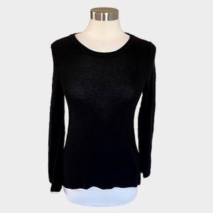 Vince Camuto Black Bell Sleeve Sweater with Thin White Trim - S